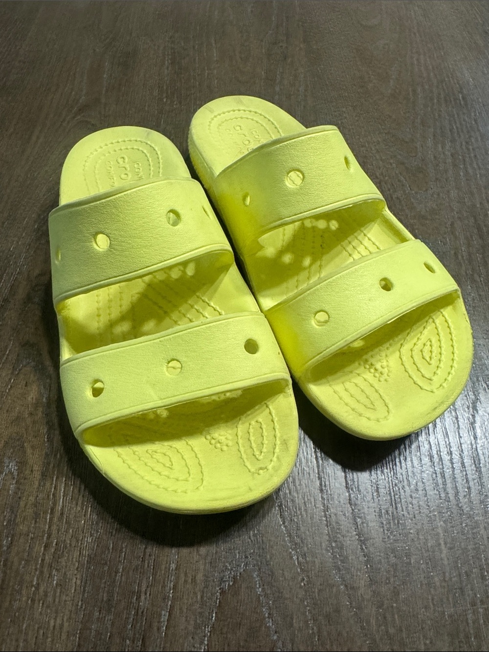 CROCS womens Neon Yellow Double-Strap Slide Sandals